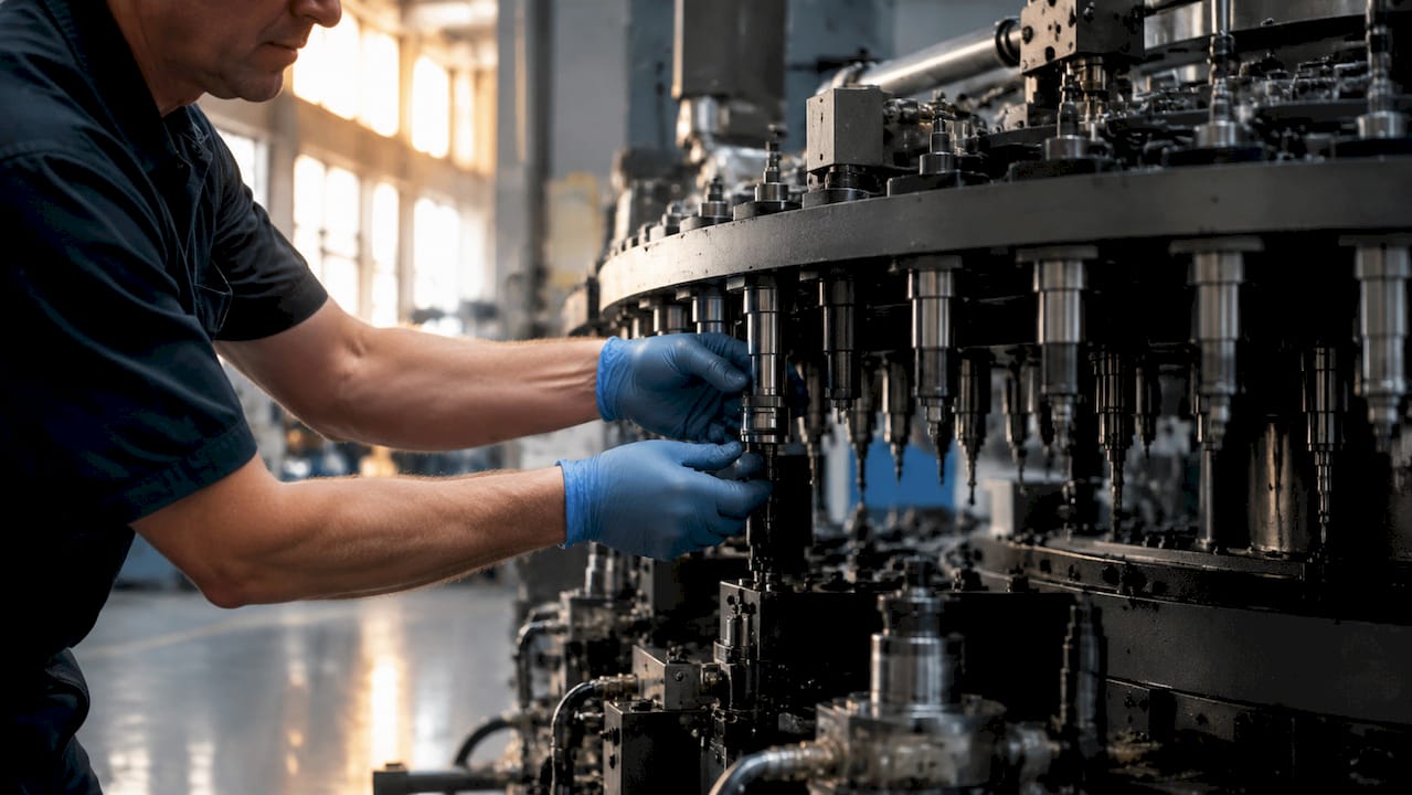 Technician adjusting Hydromat modular ring tooling