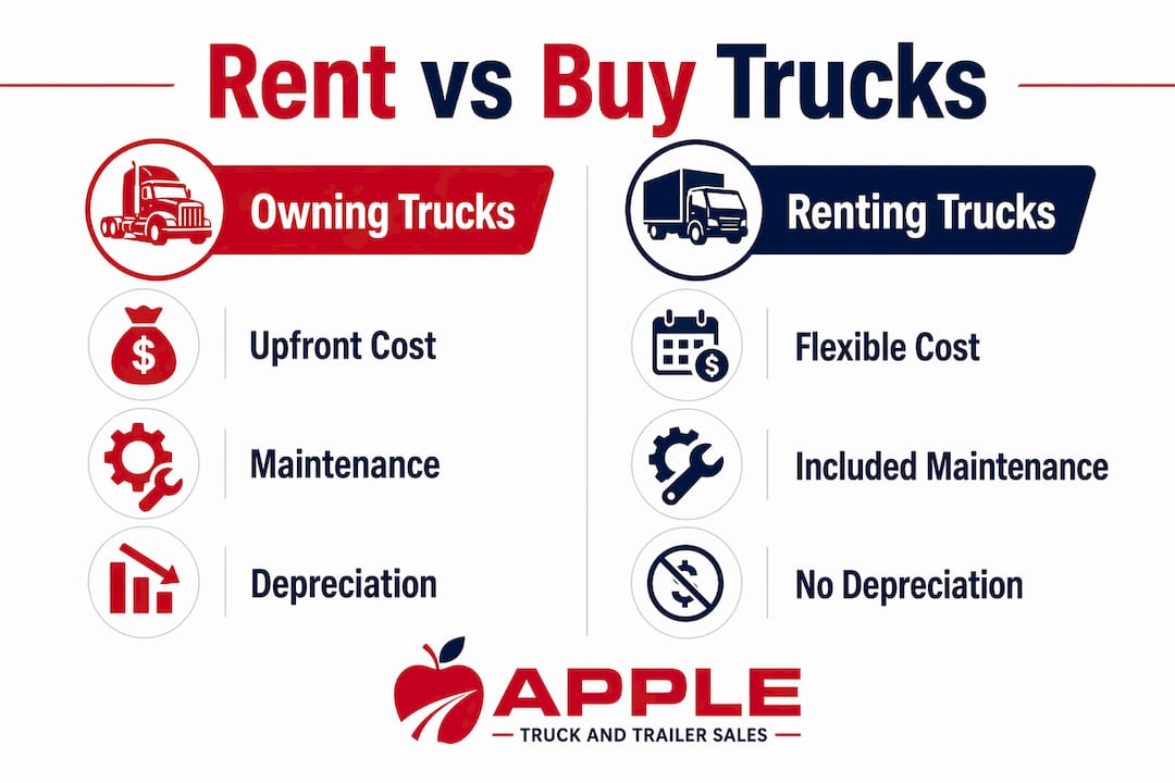 Infographic comparing cost factors of renting and buying trucks
