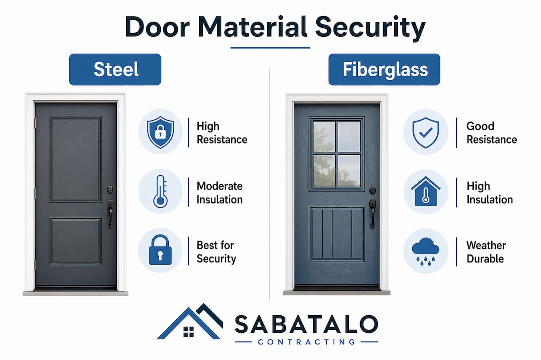 Infographic comparing steel and fiberglass door security