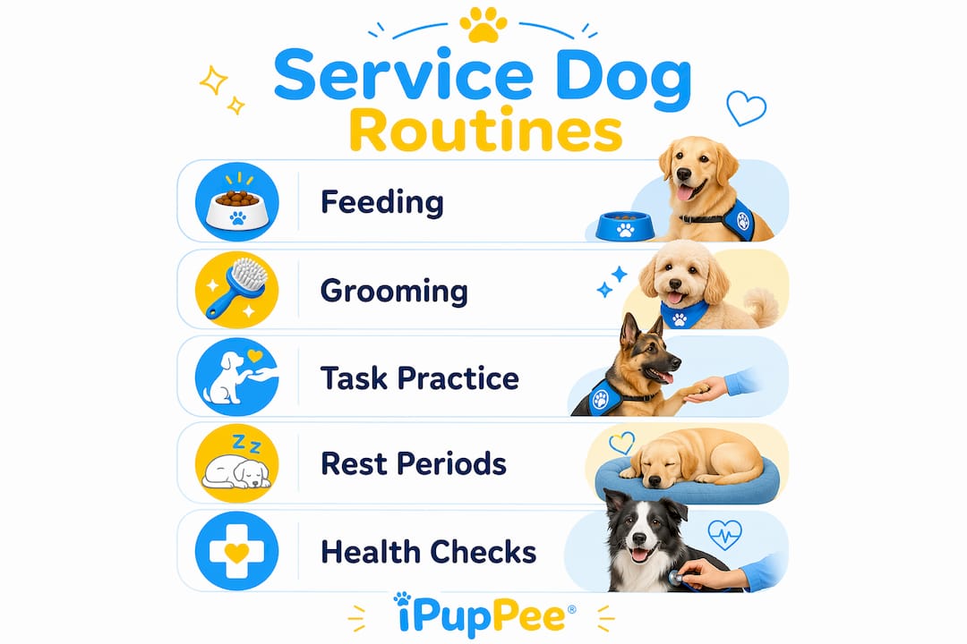 Infographic depicting service dog routine steps