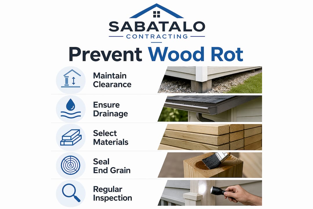 Infographic showing steps to prevent wood rot