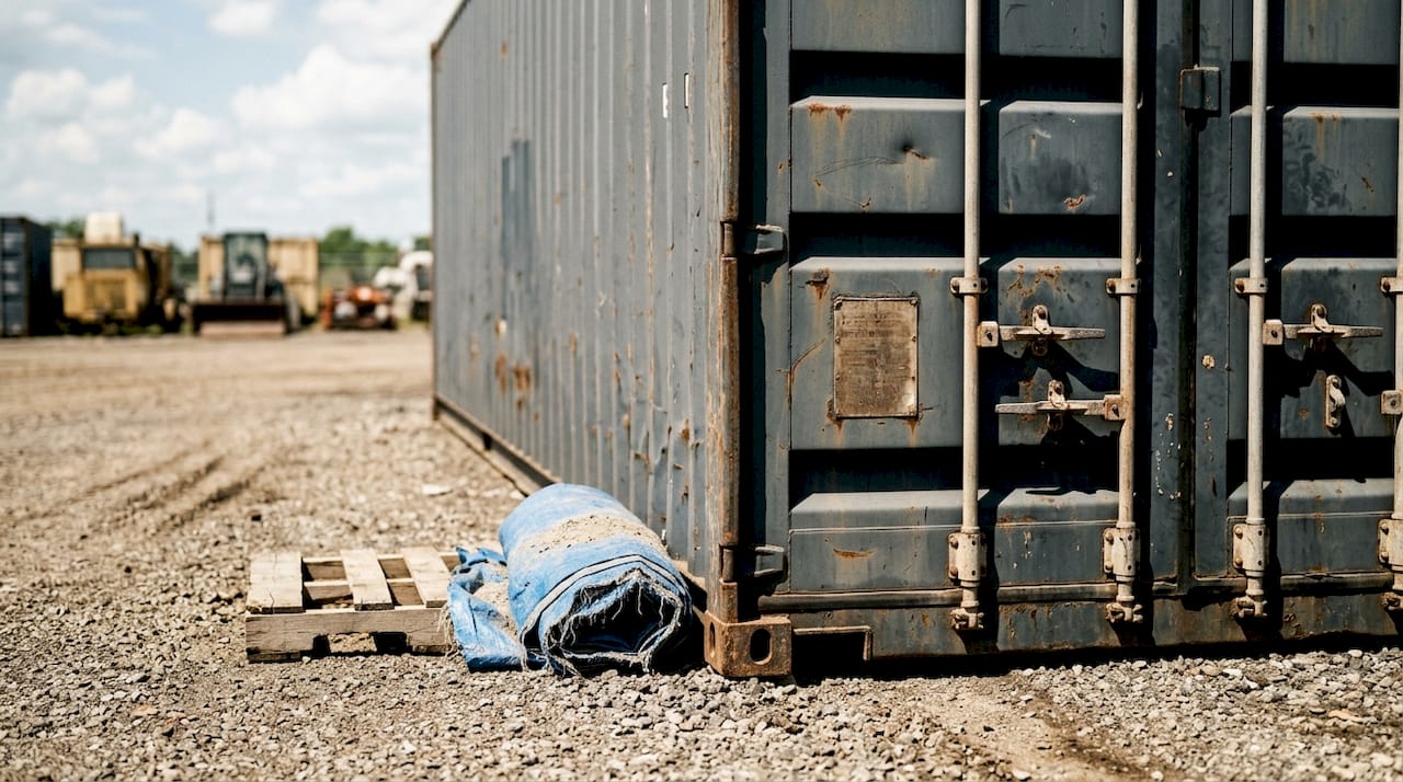 Exterior view of used 40ft shipping container outdoors