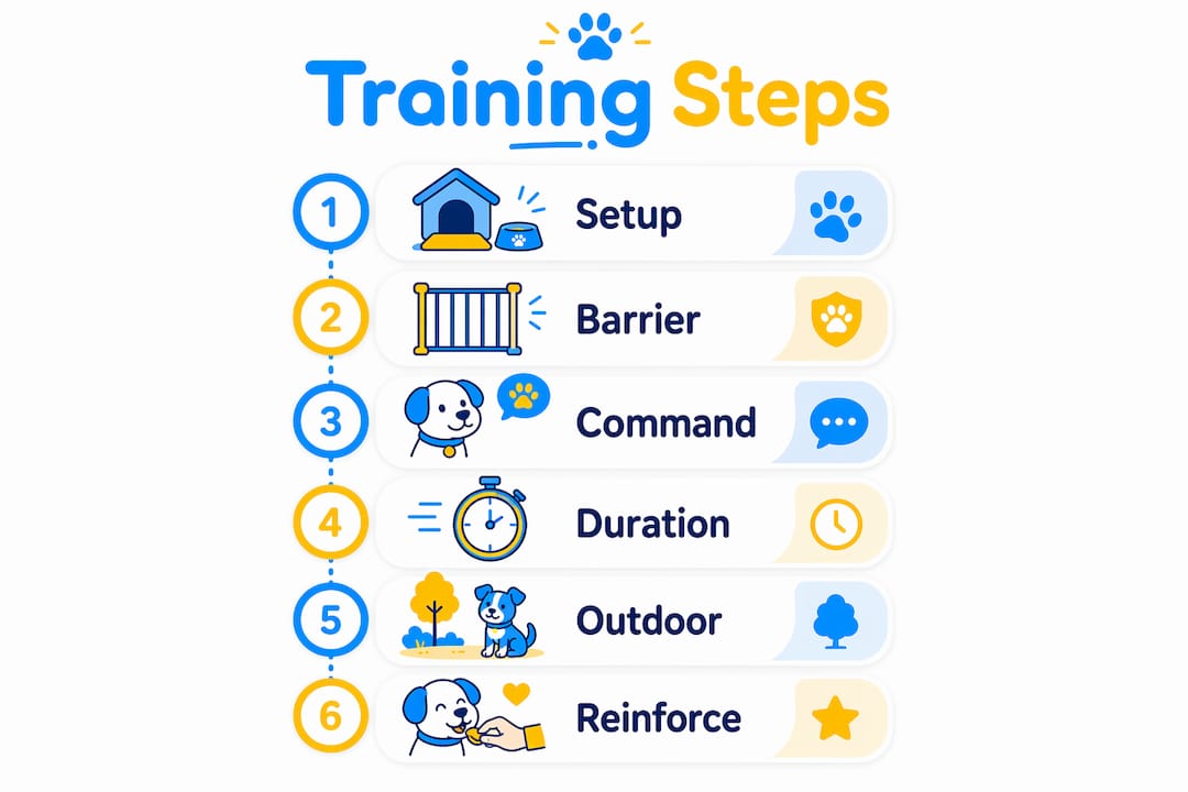 Infographic of step-by-step dog boundary training