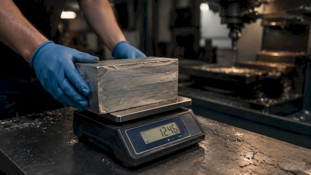 Metal billet on scale for material cost