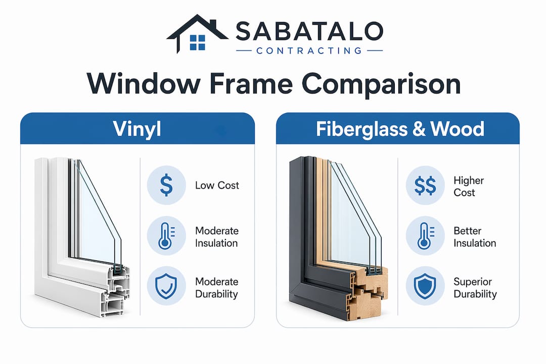 Infographic comparing window frame materials and features