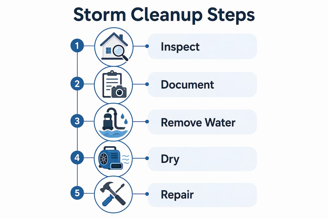 Infographic showing step-by-step storm cleanup process