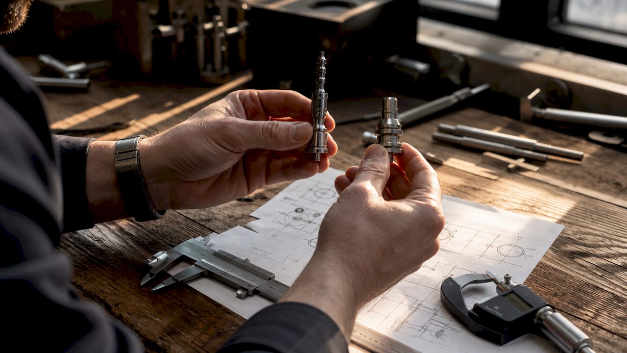 Engineer comparing Swiss and conventional turned parts
