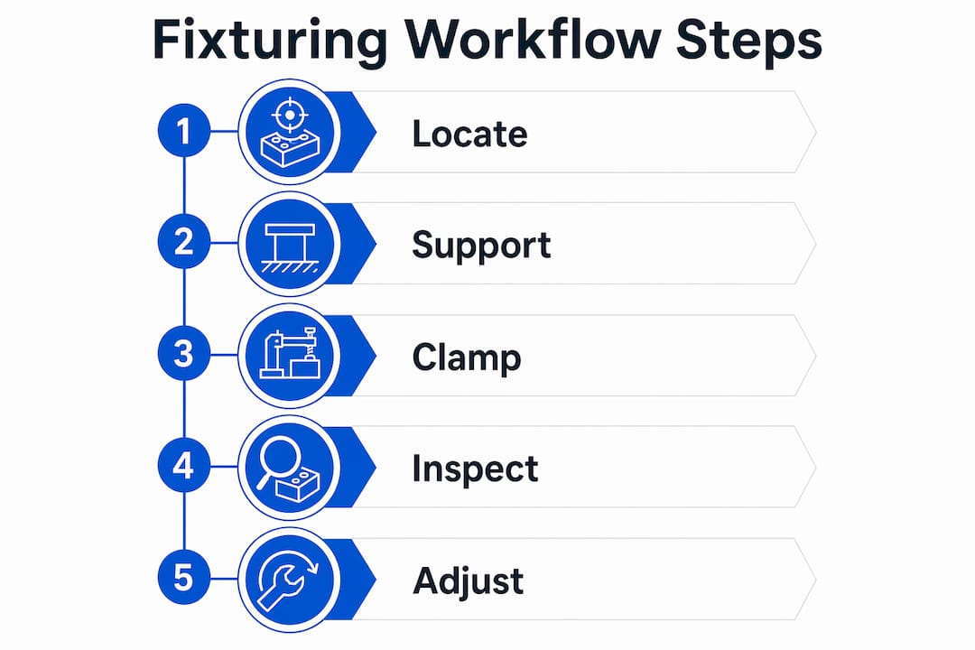 Infographic showing key fixturing workflow steps
