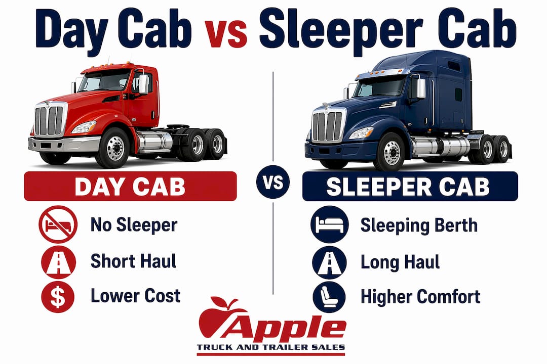 Comparison infographic of day cab and sleeper cab features