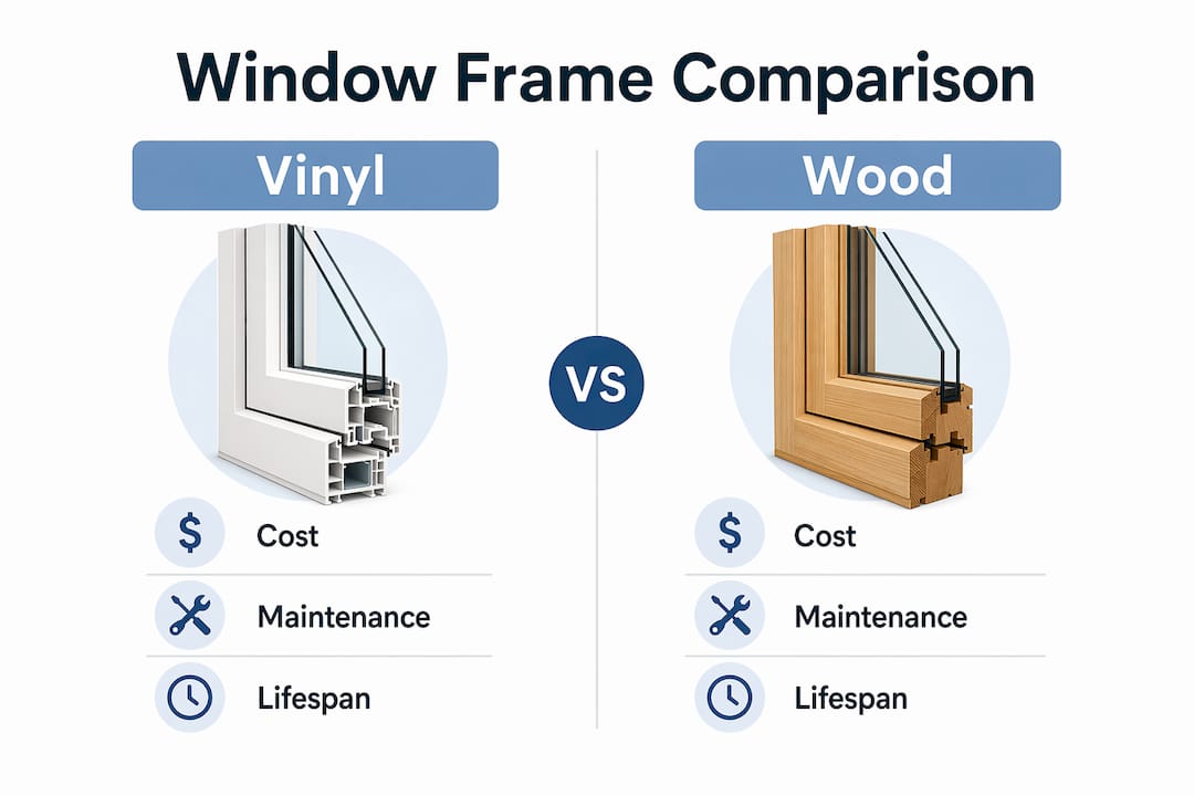Infographic comparing vinyl and wood window frames