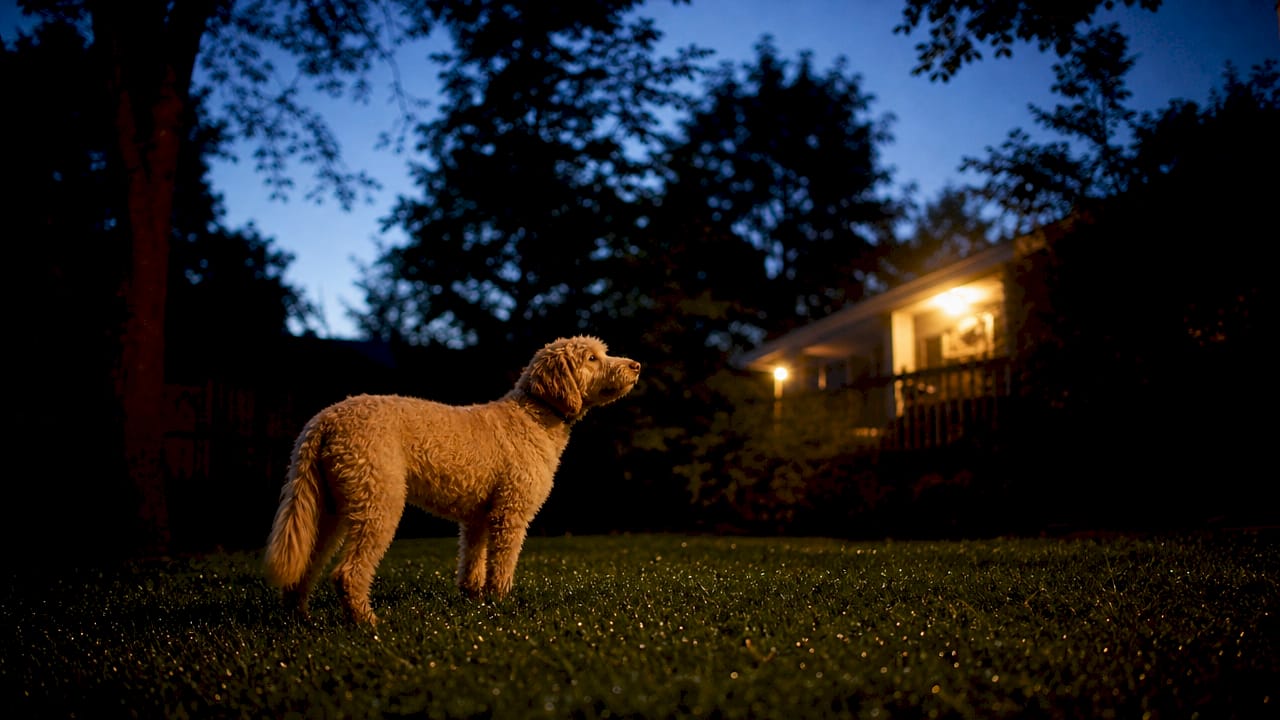 Close-up of dog smelling night air outdoors