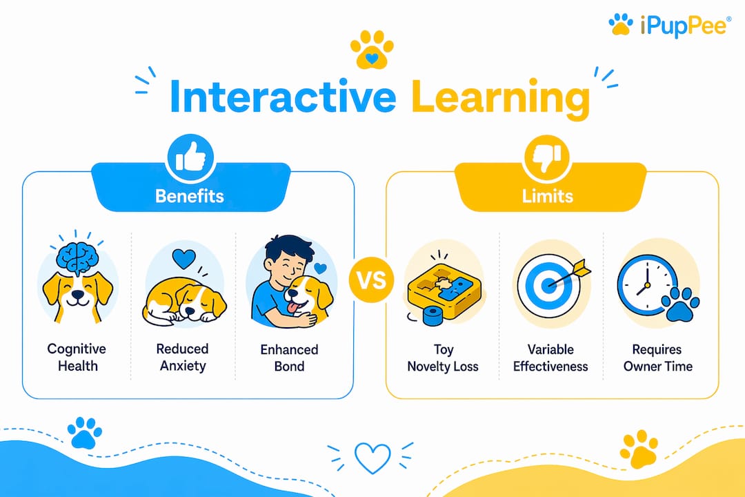 Infographic comparing benefits and limits of canine interactive learning