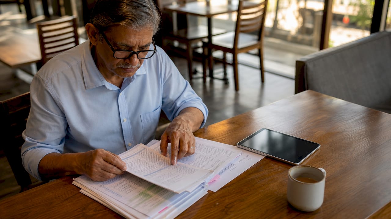 Man reviewing roof insurance coverage documents