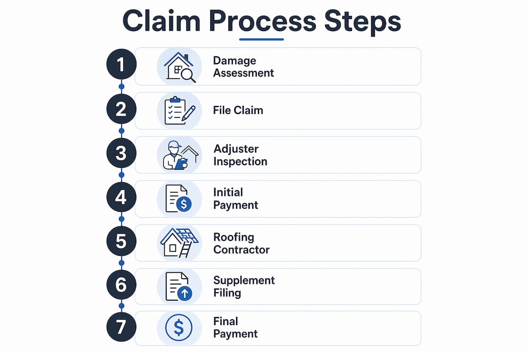 Infographic illustrating roof insurance claim steps