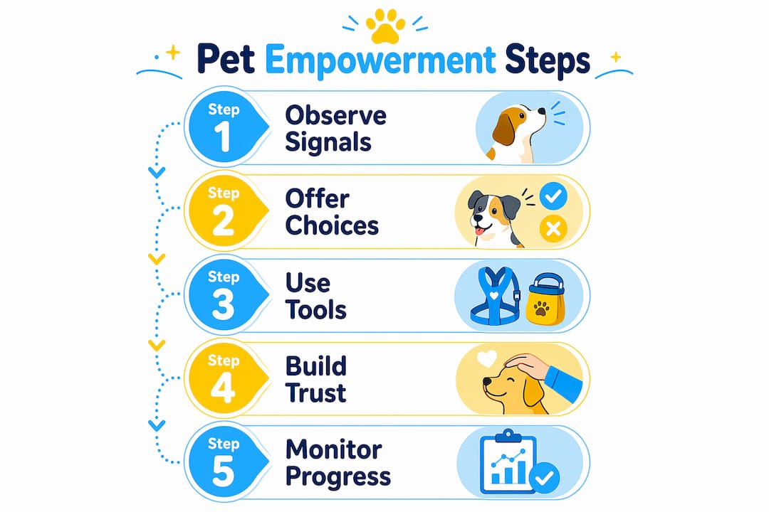 Infographic illustrating steps to empower pets effectively