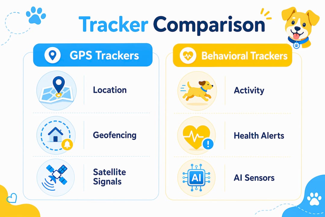 Infographic comparing GPS and behavioral pet trackers