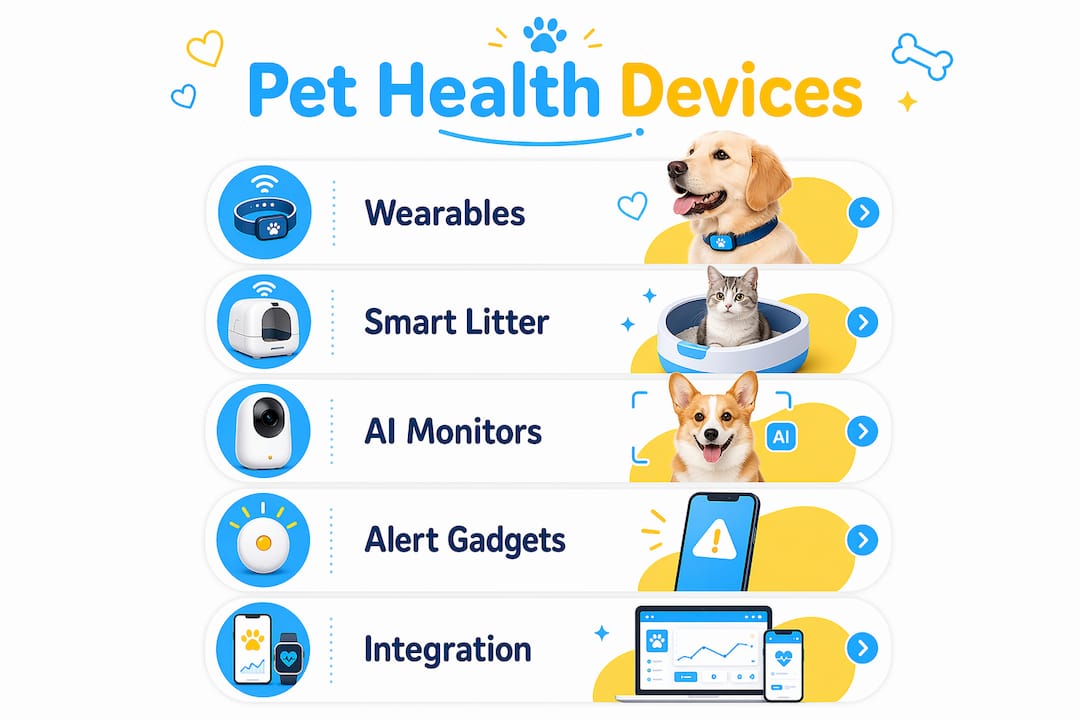 Infographic showing types of pet health devices