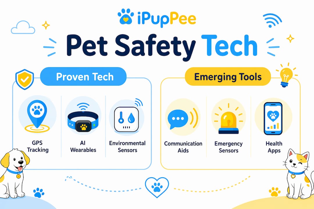 Infographic comparing proven and emerging pet safety technologies