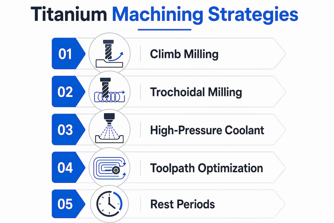 Infographic illustrating titanium machining strategies