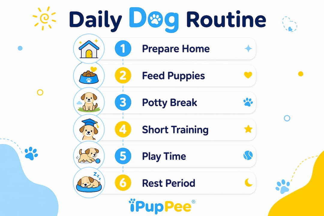 Infographic of new dog daily routine steps