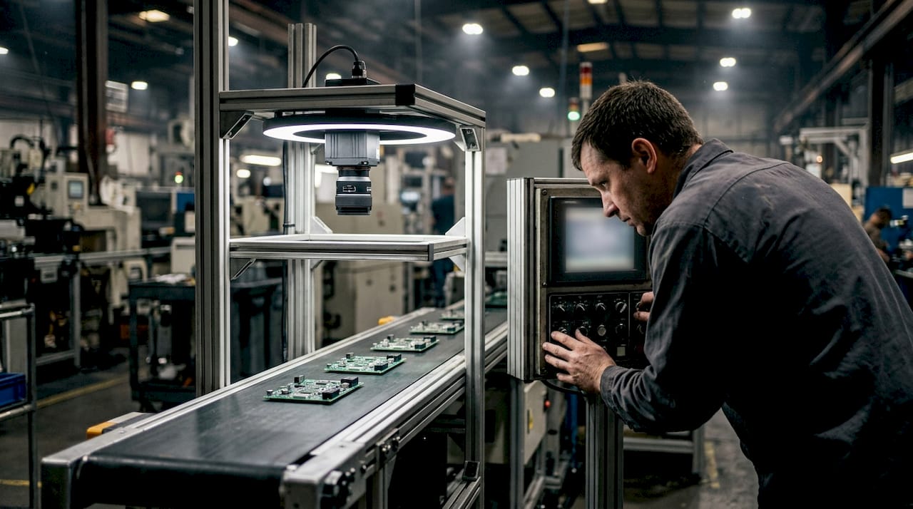 Close-up of industrial camera inspecting components