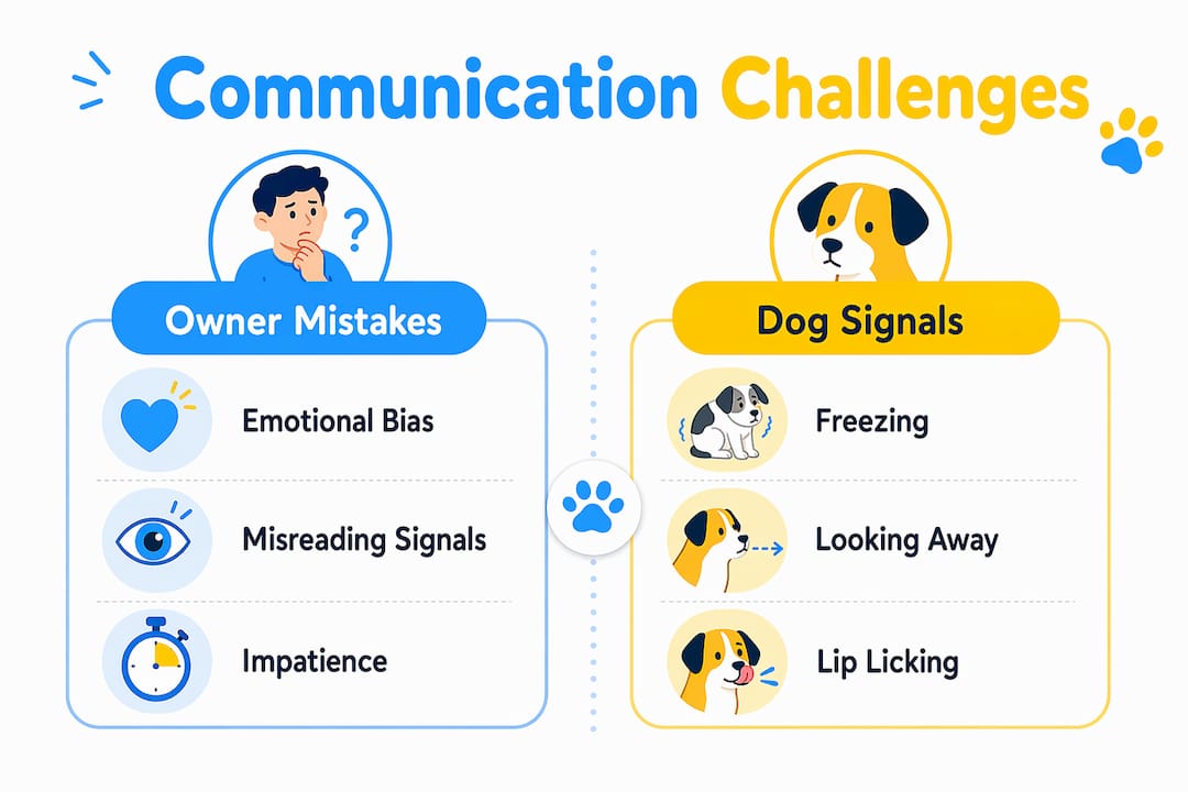 Infographic listing common communication challenges for dogs and owners