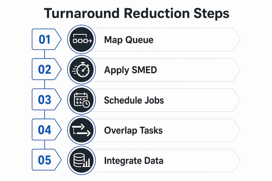 Infographic showing five steps to reduce manufacturing turnaround