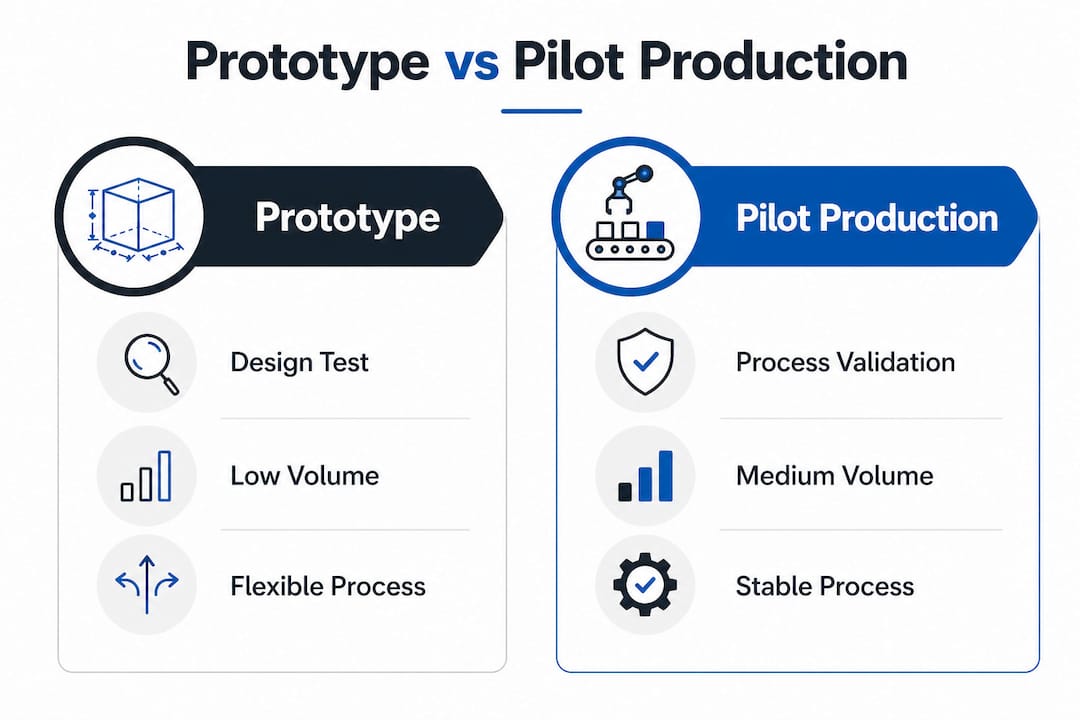 Infographic comparing prototype and pilot production phases