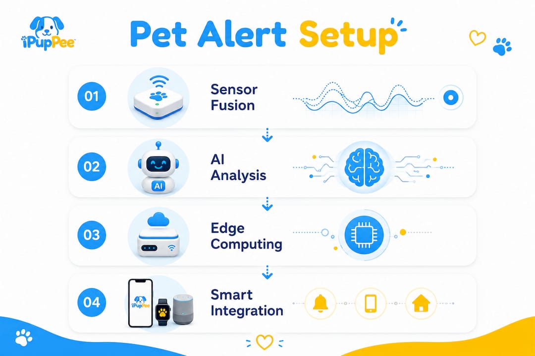 Infographic illustrating technology layers of pet alert system