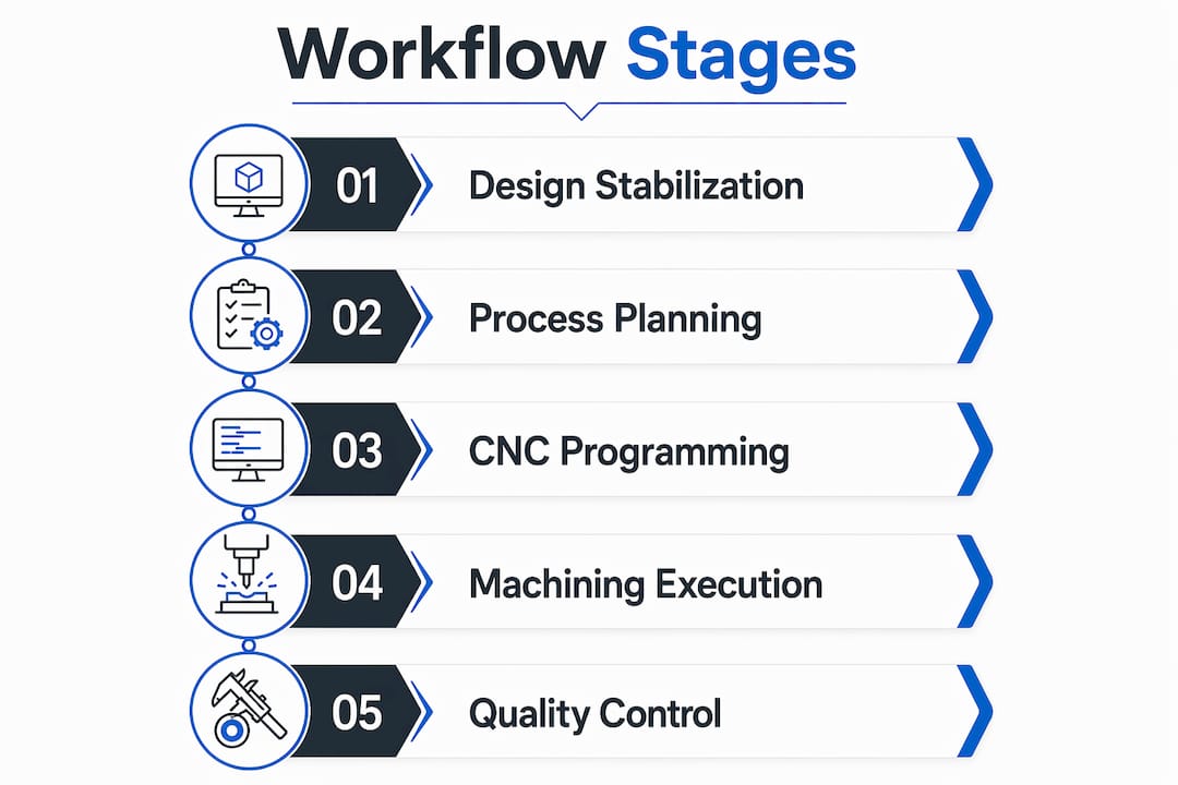 Infographic outlining manufacturing workflow stages