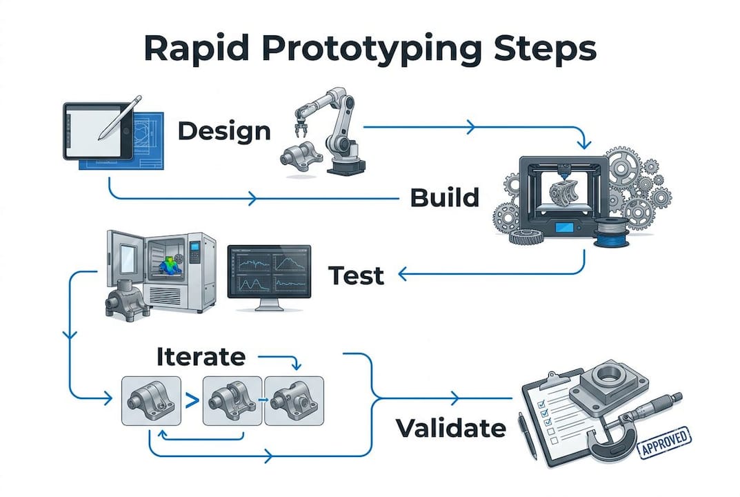 Infographic showing rapid prototyping step-by-step process