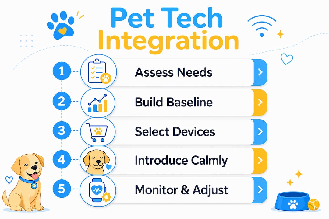 Infographic showing steps to integrate pet technology