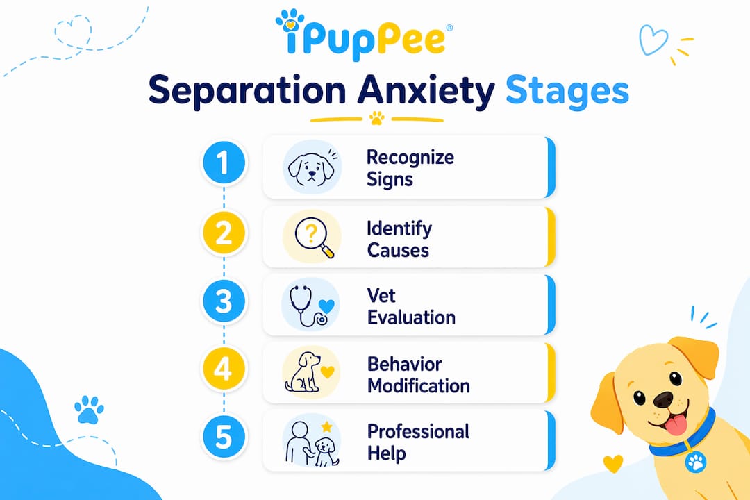 Infographic showing dog separation anxiety treatment stages