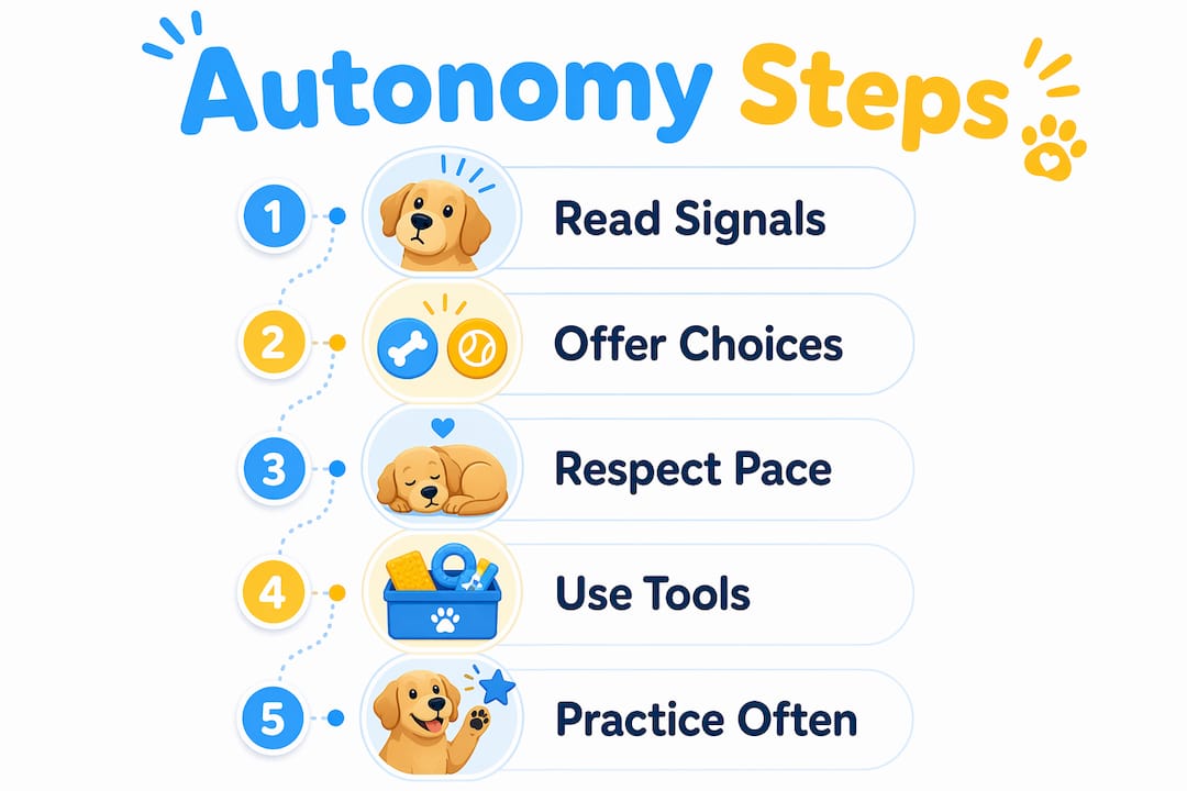Infographic showing steps to promote pet autonomy