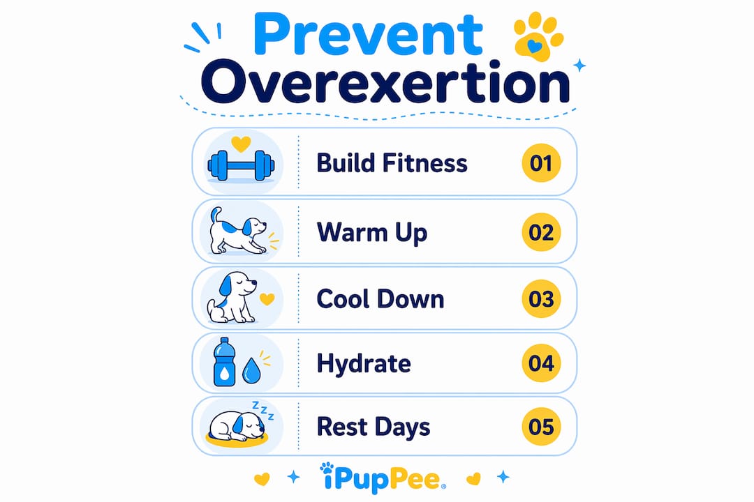 Infographic showing steps to prevent dog overexertion