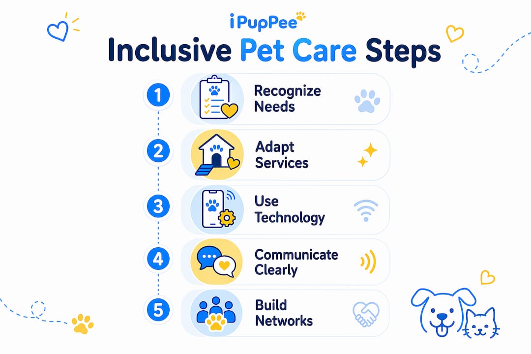 Infographic showing steps of inclusive pet care