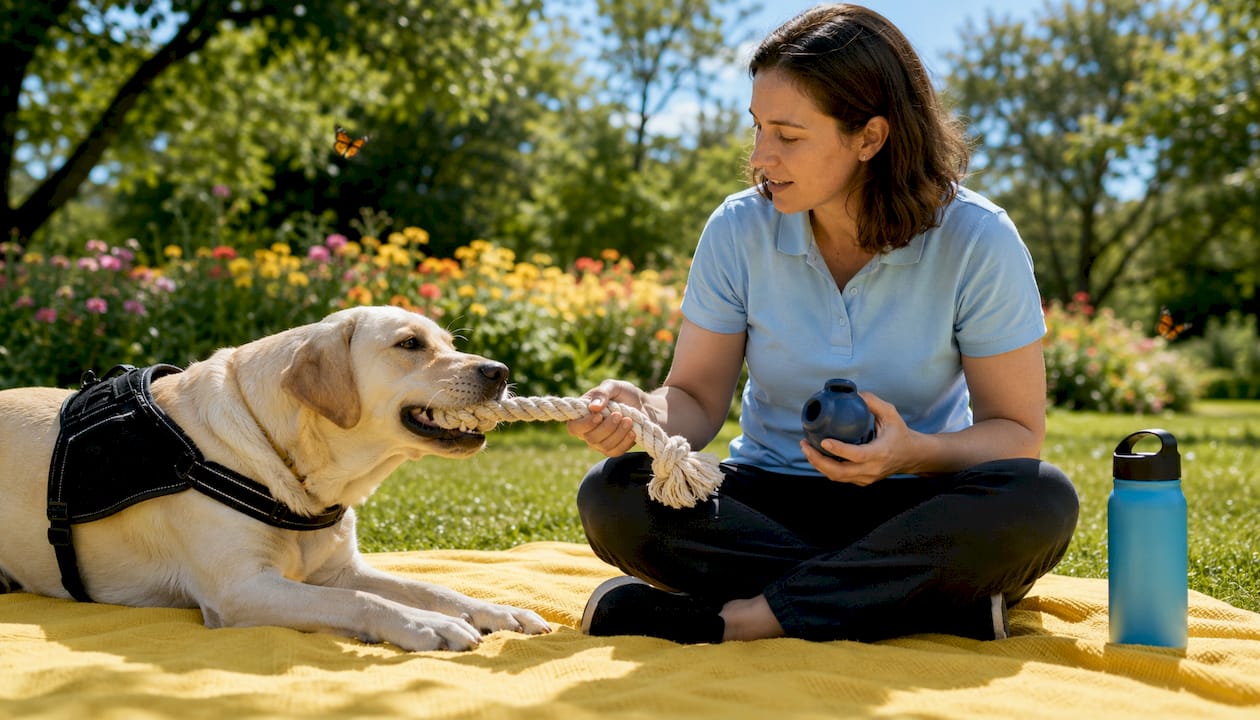 Trainer selecting toys based on dog chewing style