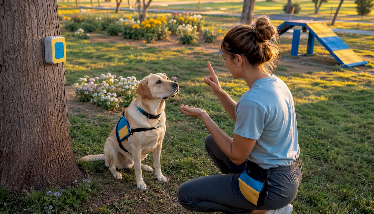 Service dog handler training with hand signals