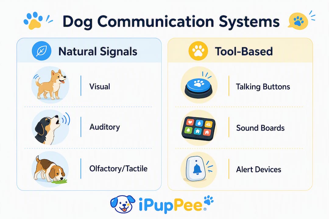 Infographic comparing dog communication systems types