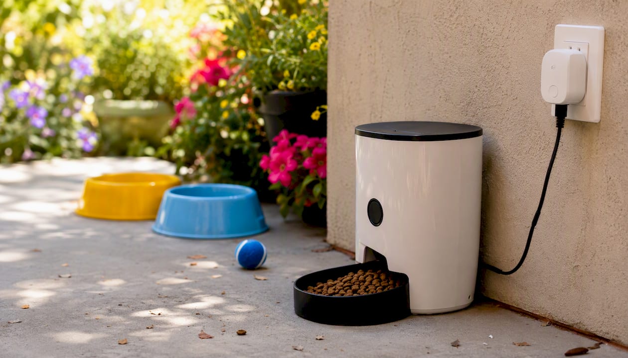 Automatic pet feeder plugged into smart outlet
