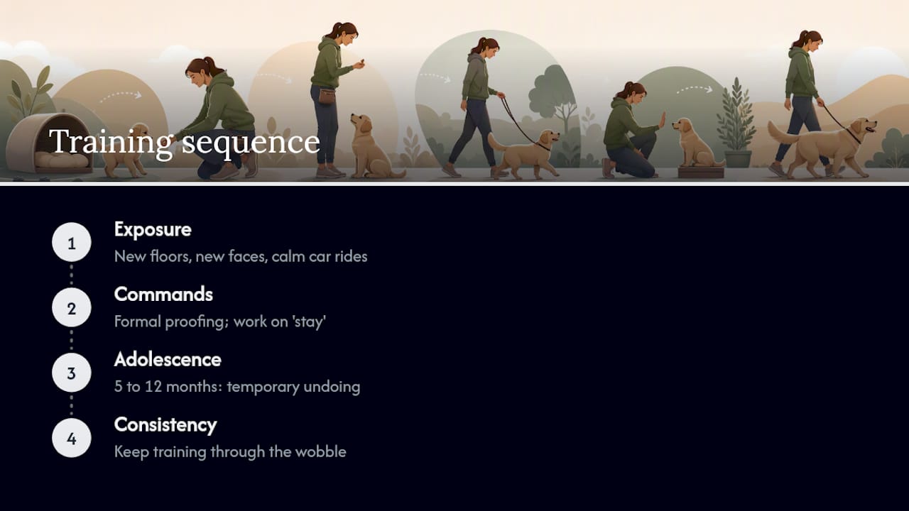 Diagram of puppy training stages and timing