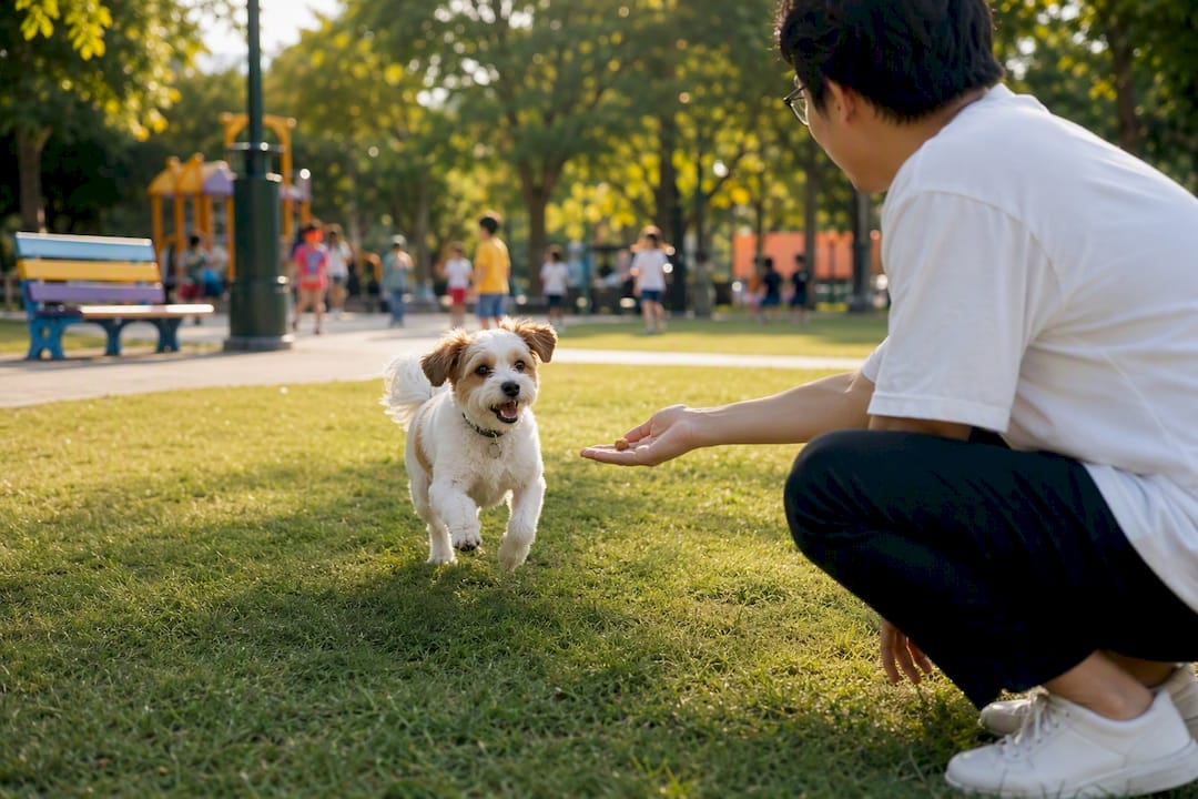 Dog eagerly returning for high-value treat