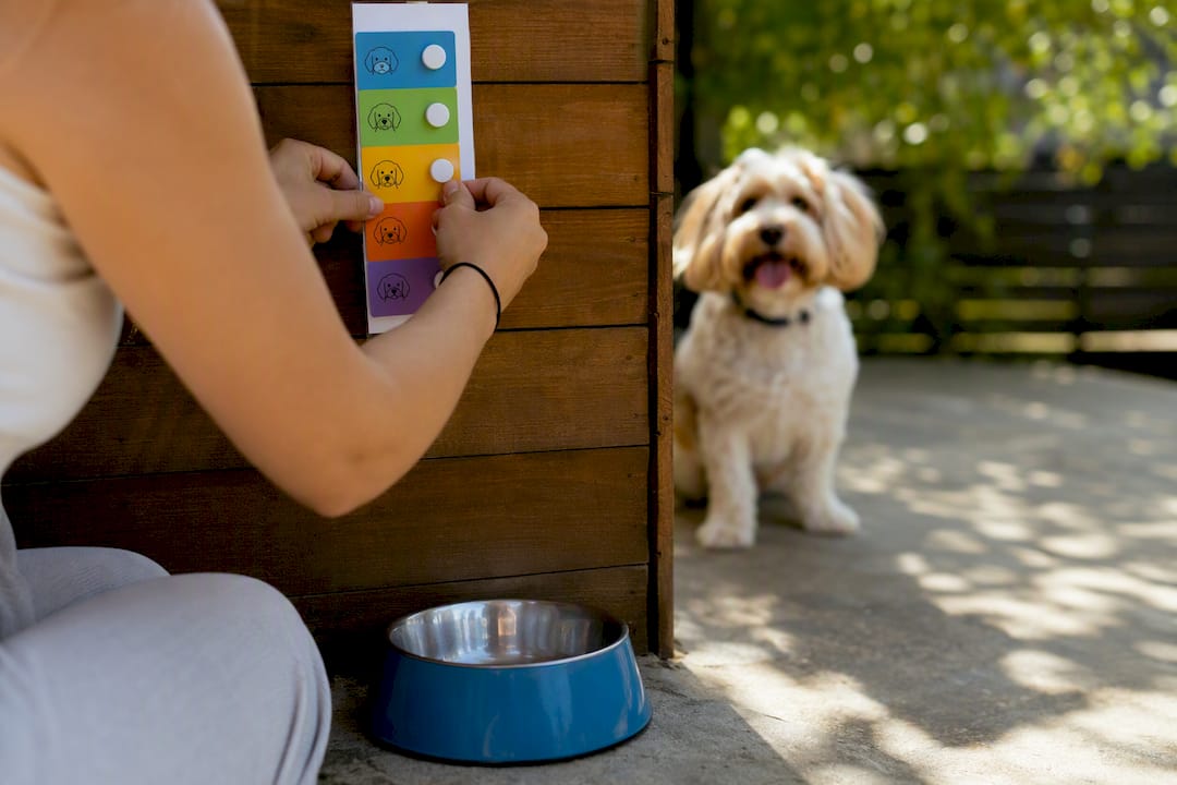 Caregiver flipping color-coded feeding card