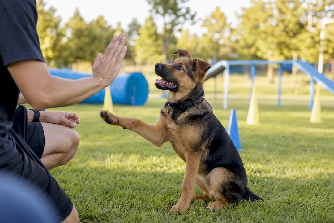 Puppy sitting during training exercise