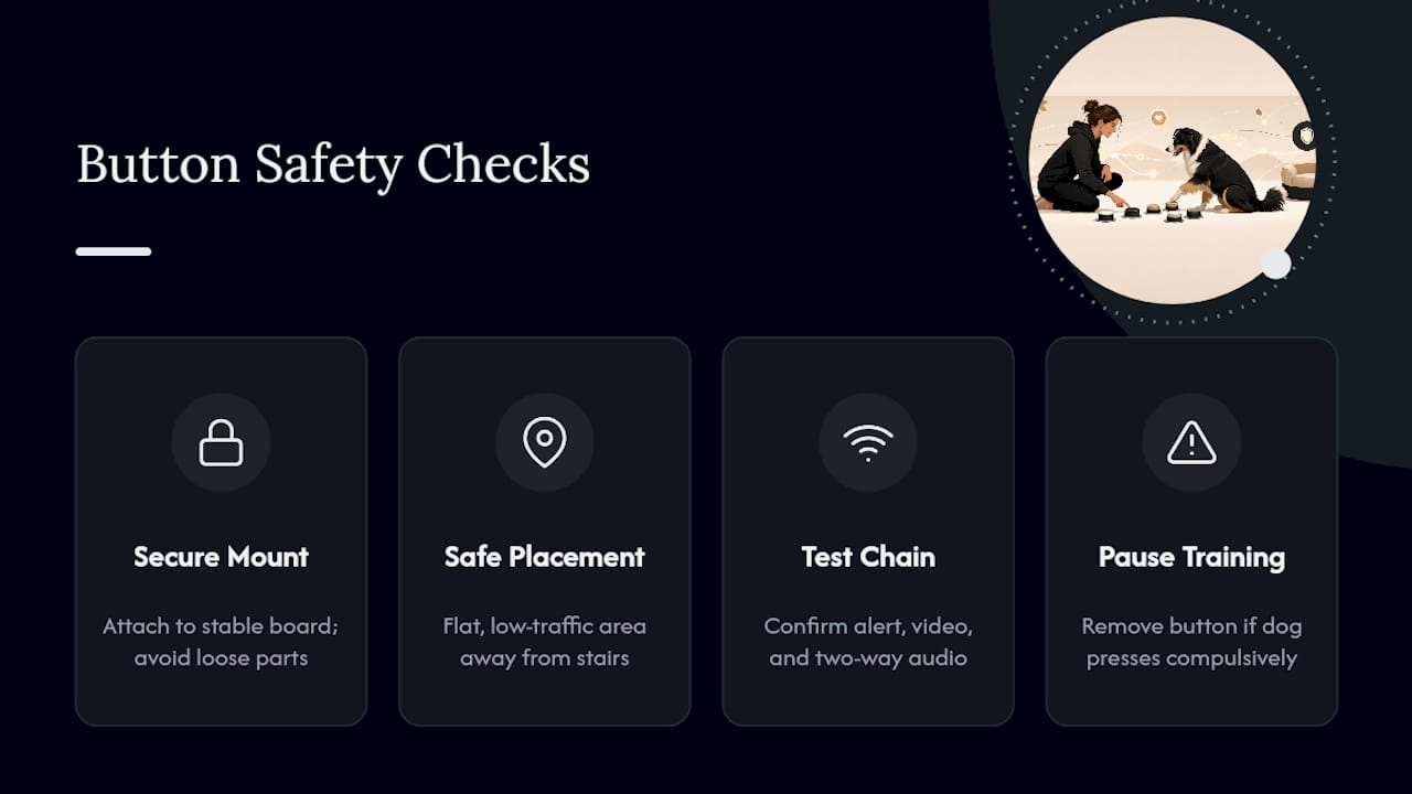 Four-part dog button safety checklist