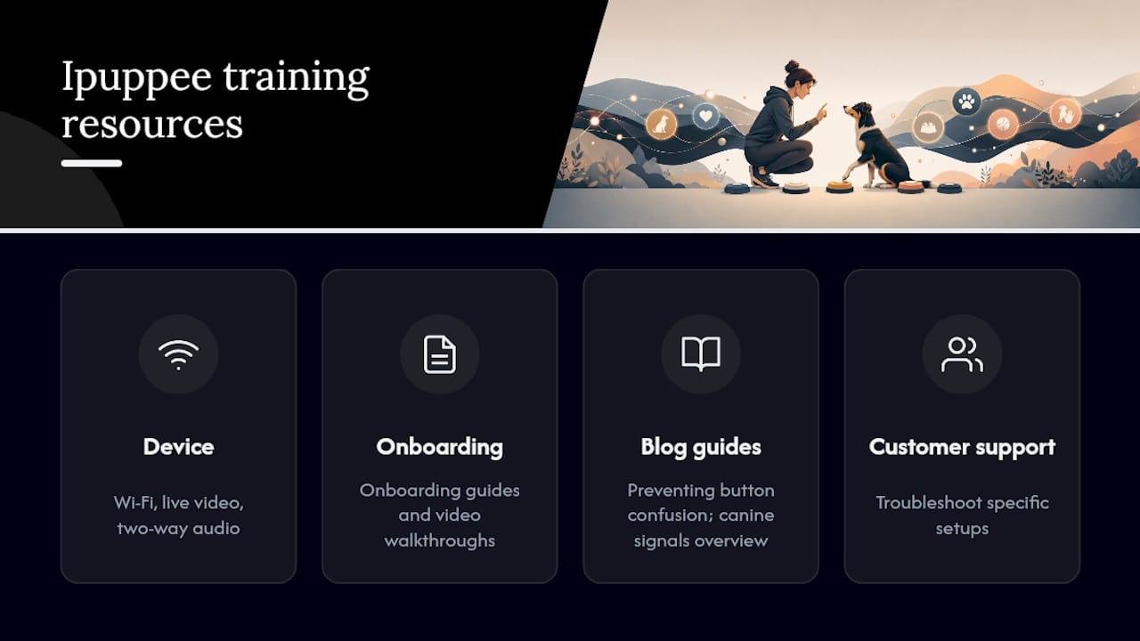 iPupPee Resources for Safer, More Consistent Button Training — overview diagram