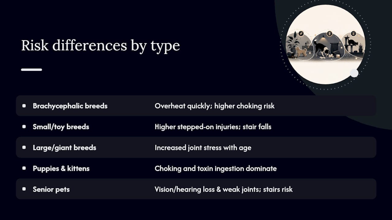 Do risks change by breed, age, or size? — overview diagram