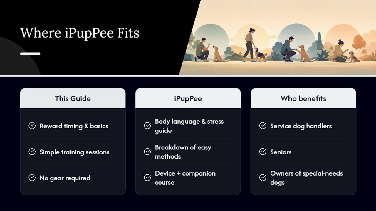 Where iPupPee Fits Into Your Training Toolkit — overview diagram