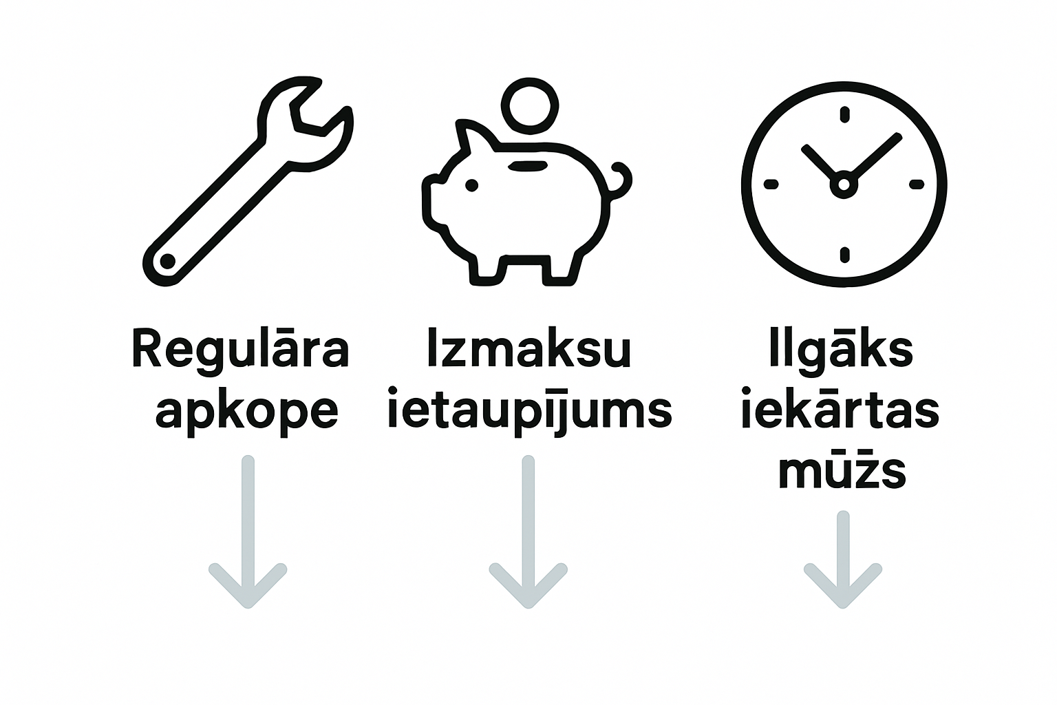 Informatīvs attēls par uzturēšanas izmaksām un kalpošanas ilgumu