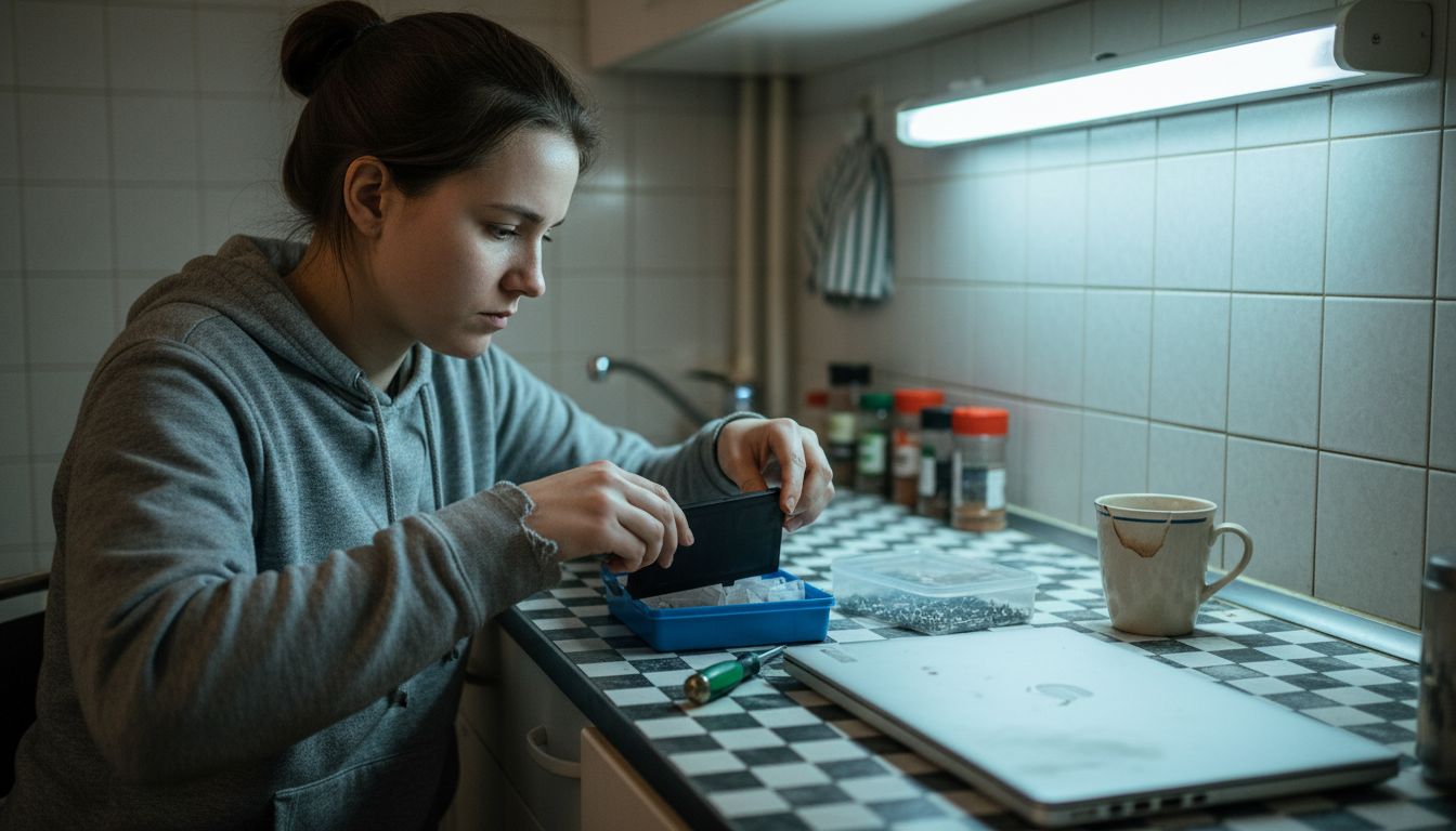 Sieviete izņem portatīvā datora bateriju